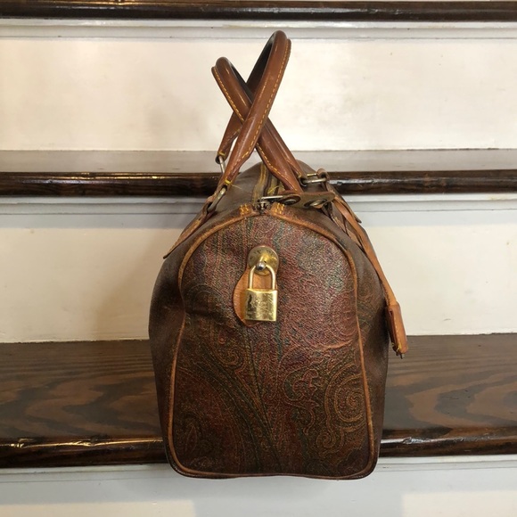 W ETRO Red Paisley Boston Travel Bag Speedy 30 Top Handle Tote Lock and Keys - Picture 8 of 17